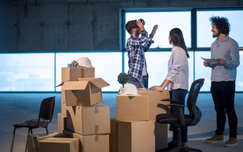 Young Team Business People Group Architect Engineer Construction Site Checking Documents Business Workflow Using Virtual R...